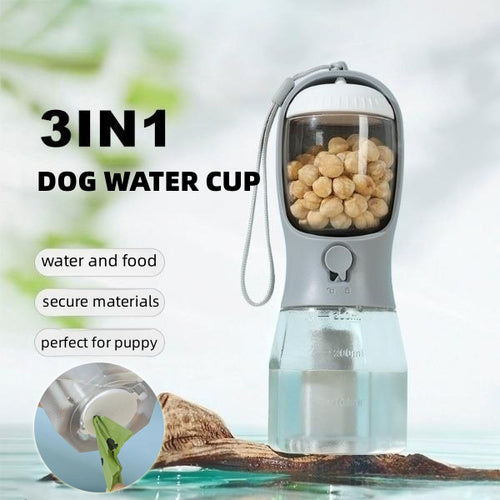 3-in-1 Portable Dog Water Bottle with Food & Waste Bag Dispenser