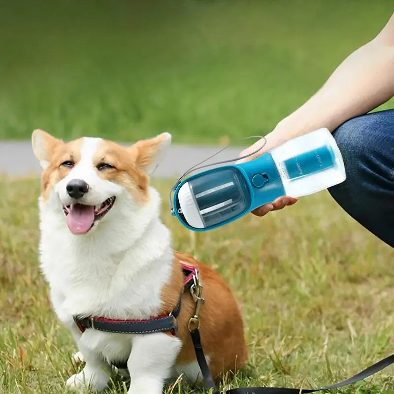3-in-1 Portable Dog Water Bottle with Food & Waste Bag Dispenser