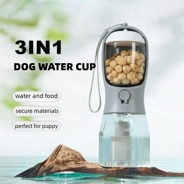 3-in-1 Portable Dog Water Bottle with Food & Waste Bag Dispenser