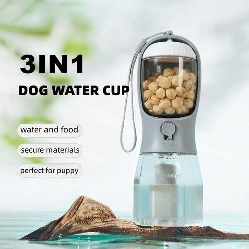 3-in-1 Portable Dog Water Bottle with Food & Waste Bag Dispenser